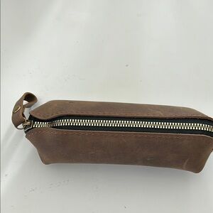 Genuine leather zipper pouch pencil pouch leather pull
